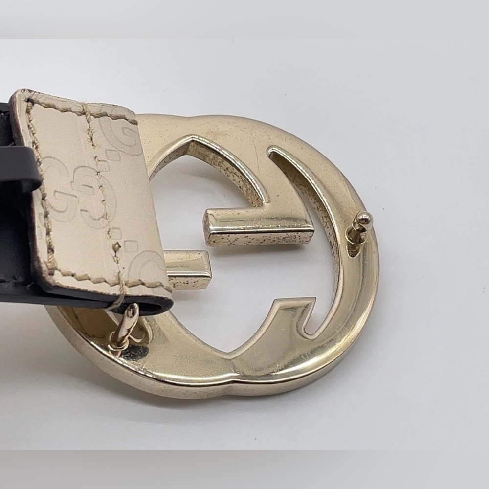 Auth GUCCI Interlocking G Guccissima Leather Ivory 85/34 Belt W/Dust bag - Picture 10 of 13